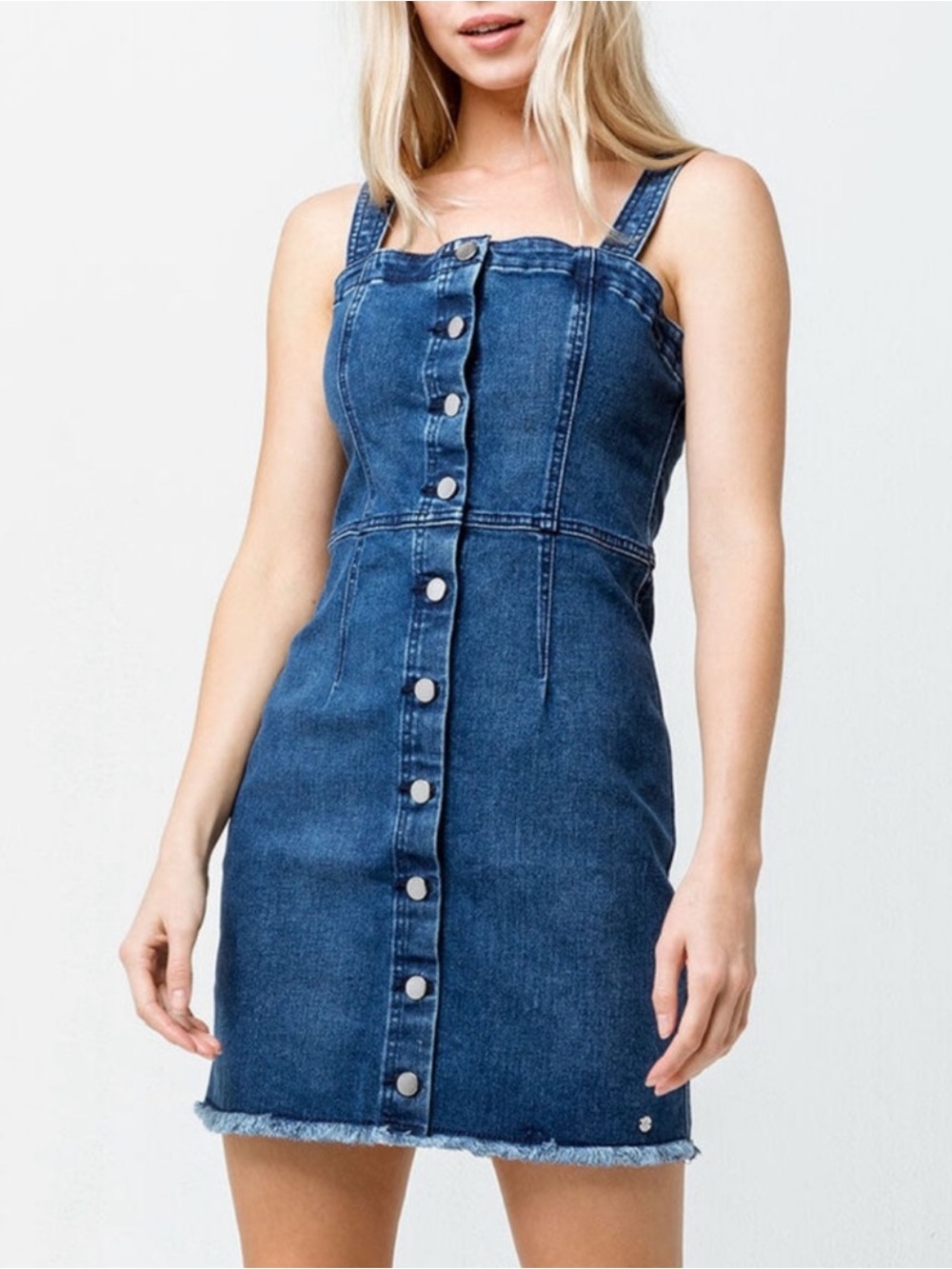 Volcom Dark Blue Denim Button-Front Overall Dress